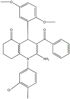 2-amino-3-benzoyl-1-(3-chloro-4-methylphenyl)-4-(2,5-dimethoxyphenyl)-4,6,7,8-tetrahydro-5(1H)-quinolinone 结构式