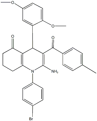 2-amino-1-(4-bromophenyl)-4-(2,5-dimethoxyphenyl)-3-(4-methylbenzoyl)-4,6,7,8-tetrahydro-5(1H)-quinolinone Structure