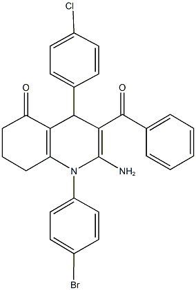 2-amino-3-benzoyl-1-(4-bromophenyl)-4-(4-chlorophenyl)-4,6,7,8-tetrahydro-5(1H)-quinolinone,354791-80-3,结构式