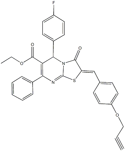 ethyl 5-(4-fluorophenyl)-3-oxo-7-phenyl-2-[4-(2-propynyloxy)benzylidene]-2,3-dihydro-5H-[1,3]thiazolo[3,2-a]pyrimidine-6-carboxylate Struktur