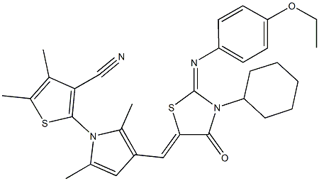 2-[3-({3-cyclohexyl-2-[(4-ethoxyphenyl)imino]-4-oxo-1,3-thiazolidin-5-ylidene}methyl)-2,5-dimethyl-1H-pyrrol-1-yl]-4,5-dimethyl-3-thiophenecarbonitrile,354792-17-9,结构式