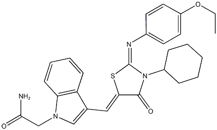 2-[3-({3-cyclohexyl-2-[(4-ethoxyphenyl)imino]-4-oxo-1,3-thiazolidin-5-ylidene}methyl)-1H-indol-1-yl]acetamide,354792-20-4,结构式