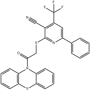 2-{[2-oxo-2-(10H-phenothiazin-10-yl)ethyl]sulfanyl}-6-phenyl-4-(trifluoromethyl)nicotinonitrile 化学構造式