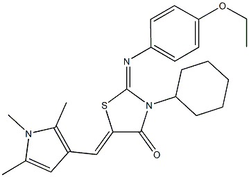3-cyclohexyl-2-[(4-ethoxyphenyl)imino]-5-[(1,2,5-trimethyl-1H-pyrrol-3-yl)methylene]-1,3-thiazolidin-4-one 化学構造式