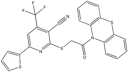 2-{[2-oxo-2-(10H-phenothiazin-10-yl)ethyl]sulfanyl}-6-(2-thienyl)-4-(trifluoromethyl)nicotinonitrile 结构式