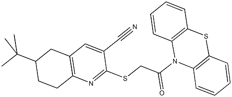 6-tert-butyl-2-{[2-oxo-2-(10H-phenothiazin-10-yl)ethyl]sulfanyl}-5,6,7,8-tetrahydro-3-quinolinecarbonitrile 化学構造式