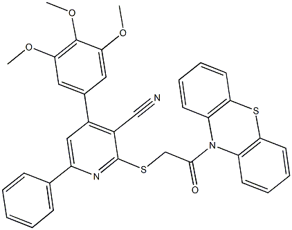 2-{[2-oxo-2-(10H-phenothiazin-10-yl)ethyl]sulfanyl}-6-phenyl-4-(3,4,5-trimethoxyphenyl)nicotinonitrile 化学構造式