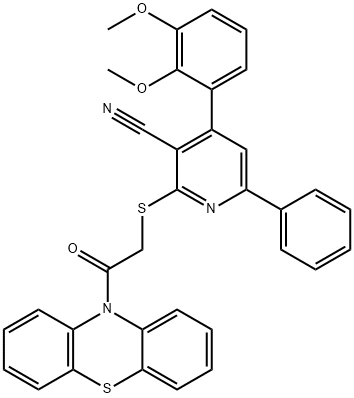 4-(2,3-dimethoxyphenyl)-2-{[2-oxo-2-(10H-phenothiazin-10-yl)ethyl]sulfanyl}-6-phenylnicotinonitrile Struktur
