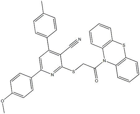 6-(4-methoxyphenyl)-4-(4-methylphenyl)-2-{[2-oxo-2-(10H-phenothiazin-10-yl)ethyl]sulfanyl}nicotinonitrile Structure