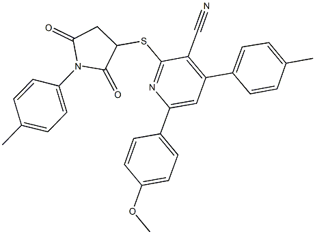 6-(4-methoxyphenyl)-4-(4-methylphenyl)-2-((1-(4-methylphenyl)-2,5-dioxopyrrolidin-3-yl)sulfanyl)nicotinonitrile,354792-75-9,结构式