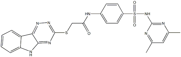 N-(4-{[(4,6-dimethyl-2-pyrimidinyl)amino]sulfonyl}phenyl)-2-(5H-[1,2,4]triazino[5,6-b]indol-3-ylsulfanyl)acetamide 化学構造式