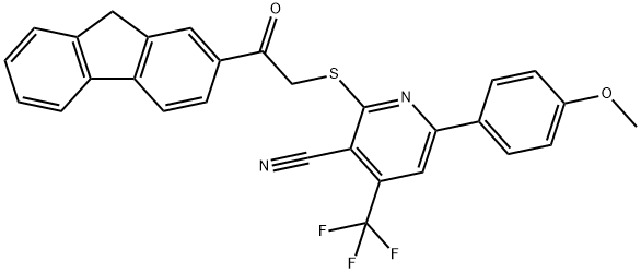 2-{[2-(9H-fluoren-2-yl)-2-oxoethyl]sulfanyl}-6-(4-methoxyphenyl)-4-(trifluoromethyl)nicotinonitrile 结构式