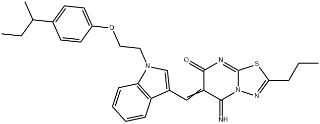 6-({1-[2-(4-sec-butylphenoxy)ethyl]-1H-indol-3-yl}methylene)-5-imino-2-propyl-5,6-dihydro-7H-[1,3,4]thiadiazolo[3,2-a]pyrimidin-7-one Structure