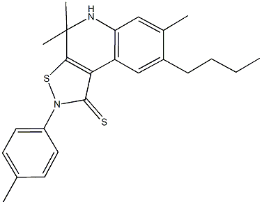 8-butyl-4,4,7-trimethyl-2-(4-methylphenyl)-4,5-dihydroisothiazolo[5,4-c]quinoline-1(2H)-thione Struktur