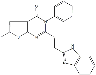 2-[(1H-benzimidazol-2-ylmethyl)sulfanyl]-6-methyl-3-phenylthieno[2,3-d]pyrimidin-4(3H)-one 结构式