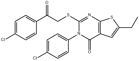 3-(4-chlorophenyl)-2-{[2-(4-chlorophenyl)-2-oxoethyl]sulfanyl}-6-ethylthieno[2,3-d]pyrimidin-4(3H)-one 化学構造式