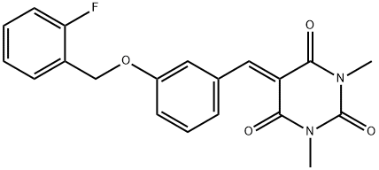5-{3-[(2-fluorobenzyl)oxy]benzylidene}-1,3-dimethyl-2,4,6(1H,3H,5H)-pyrimidinetrione Structure