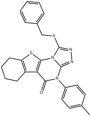 1-(benzylsulfanyl)-4-(4-methylphenyl)-6,7,8,9-tetrahydro[1]benzothieno[3,2-e][1,2,4]triazolo[4,3-a]pyrimidin-5(4H)-one Struktur