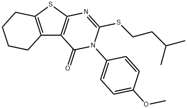 2-(isopentylsulfanyl)-3-(4-methoxyphenyl)-5,6,7,8-tetrahydro[1]benzothieno[2,3-d]pyrimidin-4(3H)-one Struktur