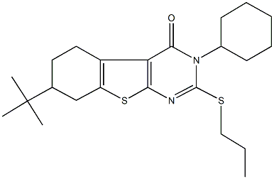 7-tert-butyl-3-cyclohexyl-2-(propylsulfanyl)-5,6,7,8-tetrahydro[1]benzothieno[2,3-d]pyrimidin-4(3H)-one Structure