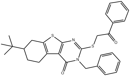 3-benzyl-7-tert-butyl-2-[(2-oxo-2-phenylethyl)sulfanyl]-5,6,7,8-tetrahydro[1]benzothieno[2,3-d]pyrimidin-4(3H)-one 化学構造式