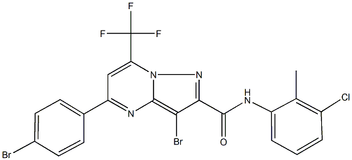 3-bromo-5-(4-bromophenyl)-N-(3-chloro-2-methylphenyl)-7-(trifluoromethyl)pyrazolo[1,5-a]pyrimidine-2-carboxamide,354994-34-6,结构式