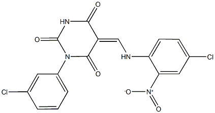 5-({4-chloro-2-nitroanilino}methylene)-1-(3-chlorophenyl)-2,4,6(1H,3H,5H)-pyrimidinetrione,354994-84-6,结构式