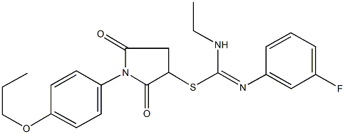 2,5-dioxo-1-(4-propoxyphenyl)-3-pyrrolidinyl N-ethyl-N'-(3-fluorophenyl)imidothiocarbamate 化学構造式