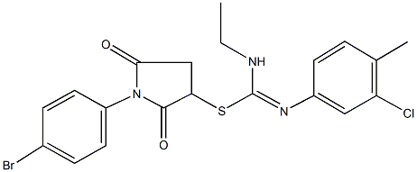 1-(4-bromophenyl)-2,5-dioxo-3-pyrrolidinyl N'-(3-chloro-4-methylphenyl)-N-ethylimidothiocarbamate 结构式