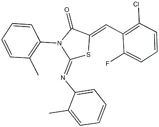 5-(2-chloro-6-fluorobenzylidene)-3-(2-methylphenyl)-2-[(2-methylphenyl)imino]-1,3-thiazolidin-4-one 结构式