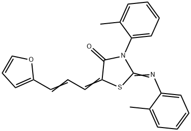 5-[3-(2-furyl)-2-propenylidene]-3-(2-methylphenyl)-2-[(2-methylphenyl)imino]-1,3-thiazolidin-4-one 结构式