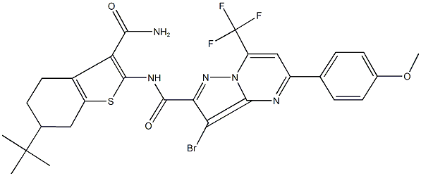 354997-47-0 N-[3-(aminocarbonyl)-6-tert-butyl-4,5,6,7-tetrahydro-1-benzothien-2-yl]-3-bromo-5-(4-methoxyphenyl)-7-(trifluoromethyl)pyrazolo[1,5-a]pyrimidine-2-carboxamide