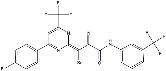 3-bromo-5-(4-bromophenyl)-7-(trifluoromethyl)-N-[3-(trifluoromethyl)phenyl]pyrazolo[1,5-a]pyrimidine-2-carboxamide Struktur