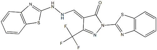 2-(1,3-benzothiazol-2-yl)-4-{[2-(1,3-benzothiazol-2-yl)hydrazino]methylene}-5-(trifluoromethyl)-2,4-dihydro-3H-pyrazol-3-one Struktur
