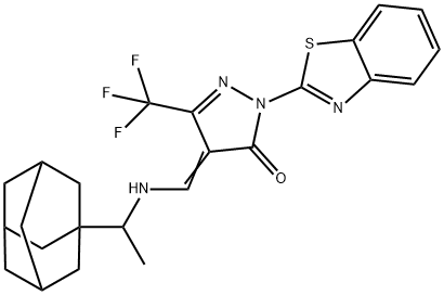 4-({[1-(1-adamantyl)ethyl]amino}methylene)-2-(1,3-benzothiazol-2-yl)-5-(trifluoromethyl)-2,4-dihydro-3H-pyrazol-3-one Struktur