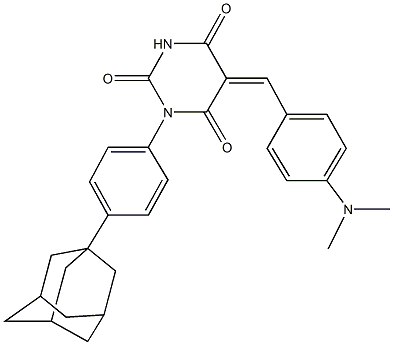 1-[4-(1-adamantyl)phenyl]-5-[4-(dimethylamino)benzylidene]-2,4,6(1H,3H,5H)-pyrimidinetrione Struktur