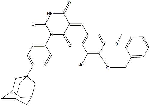 1-[4-(1-adamantyl)phenyl]-5-[4-(benzyloxy)-3-bromo-5-methoxybenzylidene]-2,4,6(1H,3H,5H)-pyrimidinetrione Struktur