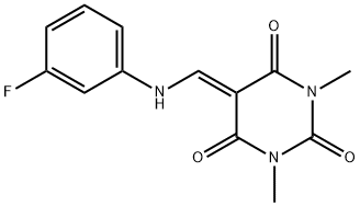 5-[(3-fluoroanilino)methylene]-1,3-dimethyl-2,4,6(1H,3H,5H)-pyrimidinetrione Struktur