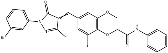 2-(4-{[1-(3-bromophenyl)-3-methyl-5-oxo-1,5-dihydro-4H-pyrazol-4-ylidene]methyl}-2-iodo-6-methoxyphenoxy)-N-phenylacetamide Structure