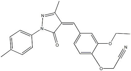 2-(2-ethoxy-4-{[3-methyl-1-(4-methylphenyl)-5-oxo-1,5-dihydro-4H-pyrazol-4-ylidene]methyl}phenoxy)acetonitrile Struktur