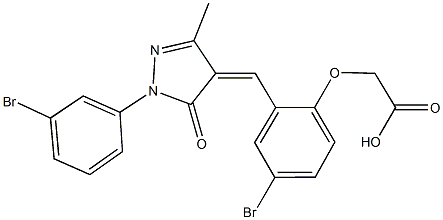 (4-bromo-2-{[1-(3-bromophenyl)-3-methyl-5-oxo-1,5-dihydro-4H-pyrazol-4-ylidene]methyl}phenoxy)acetic acid Structure