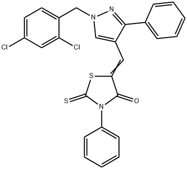 5-{[1-(2,4-dichlorobenzyl)-3-phenyl-1H-pyrazol-4-yl]methylene}-3-phenyl-2-thioxo-1,3-thiazolidin-4-one Structure