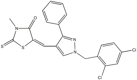 5-{[1-(2,4-dichlorobenzyl)-3-phenyl-1H-pyrazol-4-yl]methylene}-3-methyl-2-thioxo-1,3-thiazolidin-4-one 结构式