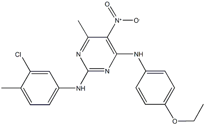 2-(3-chloro-4-methylanilino)-4-(4-ethoxyanilino)-5-nitro-6-methylpyrimidine,355135-31-8,结构式