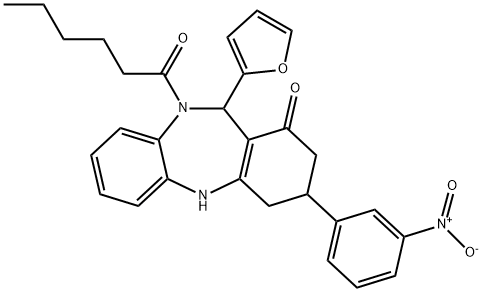 11-(2-furyl)-10-hexanoyl-3-{3-nitrophenyl}-2,3,4,5,10,11-hexahydro-1H-dibenzo[b,e][1,4]diazepin-1-one|