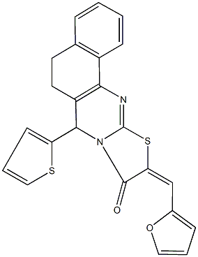 10-(2-furylmethylene)-7-(2-thienyl)-5,7-dihydro-6H-benzo[h][1,3]thiazolo[2,3-b]quinazolin-9(10H)-one 化学構造式