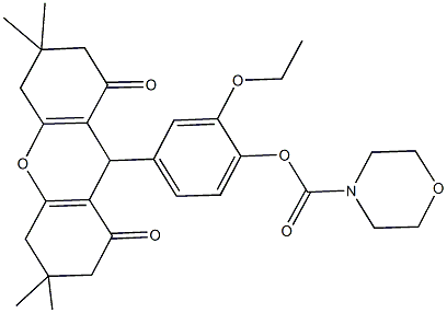 2-ethoxy-4-(3,3,6,6-tetramethyl-1,8-dioxo-2,3,4,5,6,7,8,9-octahydro-1H-xanthen-9-yl)phenyl 4-morpholinecarboxylate Struktur