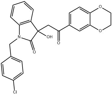 1-(4-chlorobenzyl)-3-[2-(2,3-dihydro-1,4-benzodioxin-6-yl)-2-oxoethyl]-3-hydroxy-1,3-dihydro-2H-indol-2-one 结构式