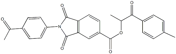 1-methyl-2-(4-methylphenyl)-2-oxoethyl 2-(4-acetylphenyl)-1,3-dioxoisoindoline-5-carboxylate 化学構造式