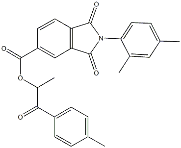 1-methyl-2-(4-methylphenyl)-2-oxoethyl 2-(2,4-dimethylphenyl)-1,3-dioxoisoindoline-5-carboxylate Struktur